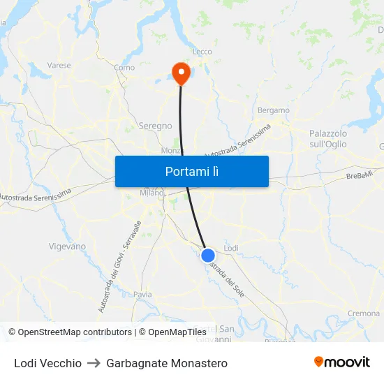 Lodi Vecchio to Garbagnate Monastero map