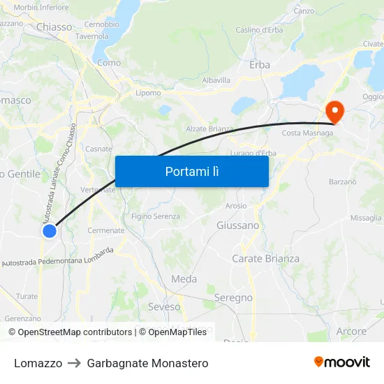 Lomazzo to Garbagnate Monastero map
