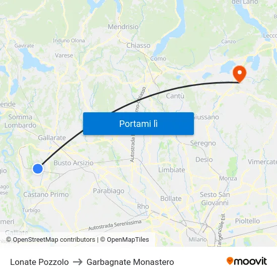 Lonate Pozzolo to Garbagnate Monastero map