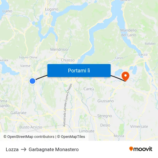 Lozza to Garbagnate Monastero map