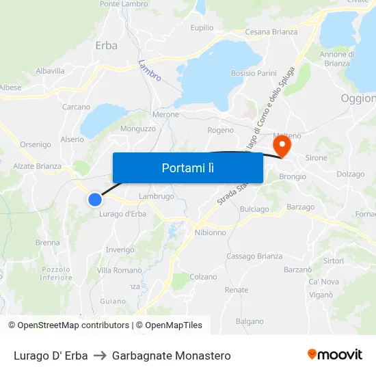 Lurago D' Erba to Garbagnate Monastero map
