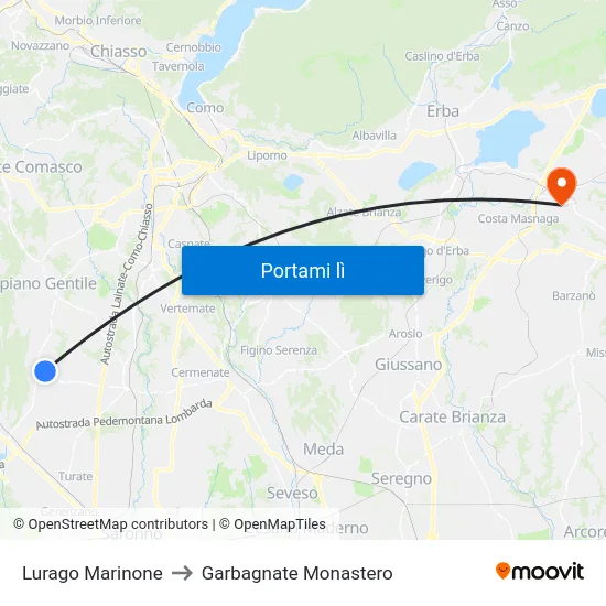 Lurago Marinone to Garbagnate Monastero map