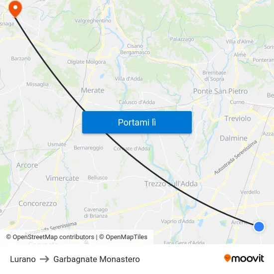 Lurano to Garbagnate Monastero map