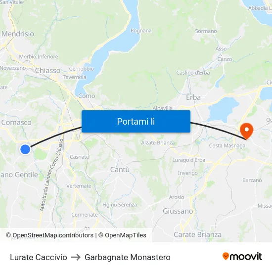 Lurate Caccivio to Garbagnate Monastero map