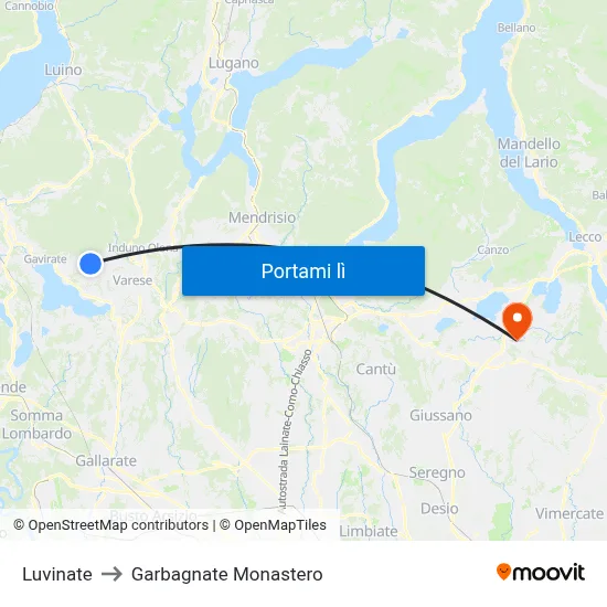 Luvinate to Garbagnate Monastero map