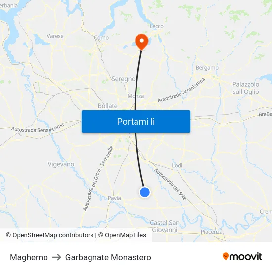 Magherno to Garbagnate Monastero map