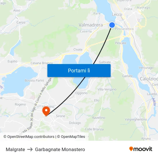 Malgrate to Garbagnate Monastero map
