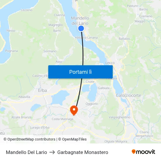 Mandello Del Lario to Garbagnate Monastero map