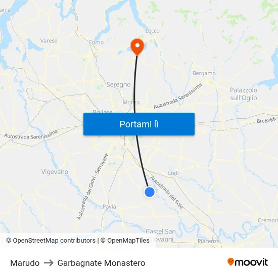 Marudo to Garbagnate Monastero map