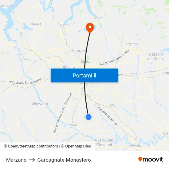 Marzano to Garbagnate Monastero map