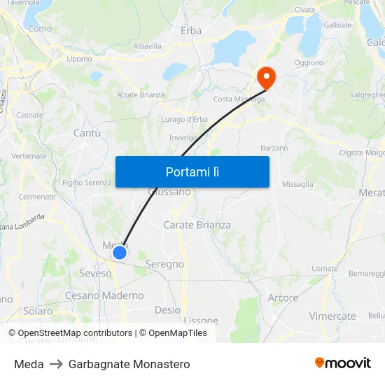 Meda to Garbagnate Monastero map