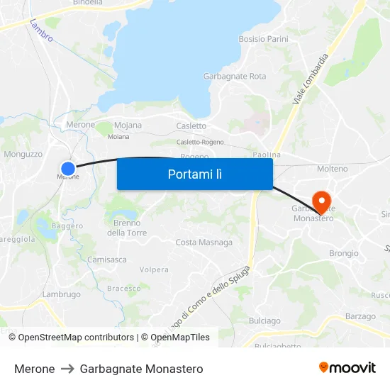 Merone to Garbagnate Monastero map