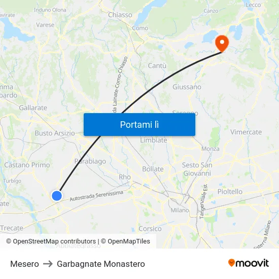 Mesero to Garbagnate Monastero map