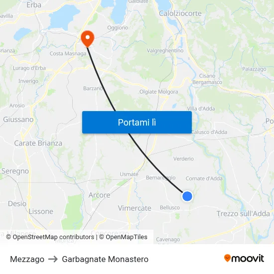 Mezzago to Garbagnate Monastero map