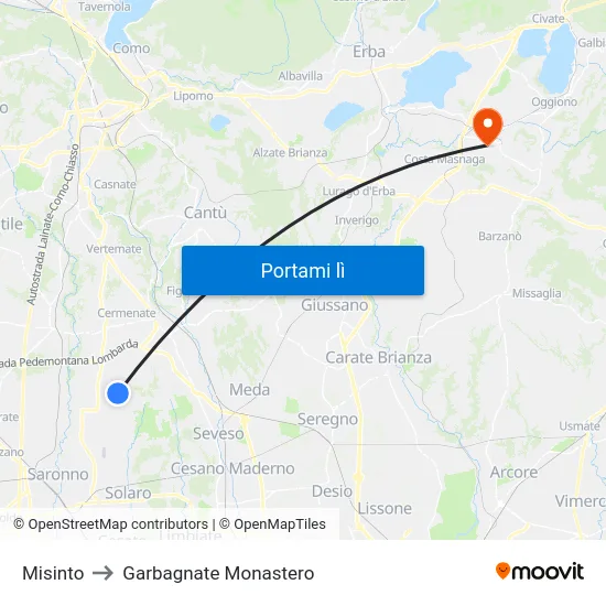 Misinto to Garbagnate Monastero map
