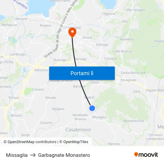 Missaglia to Garbagnate Monastero map