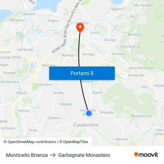 Monticello Brianza to Garbagnate Monastero map