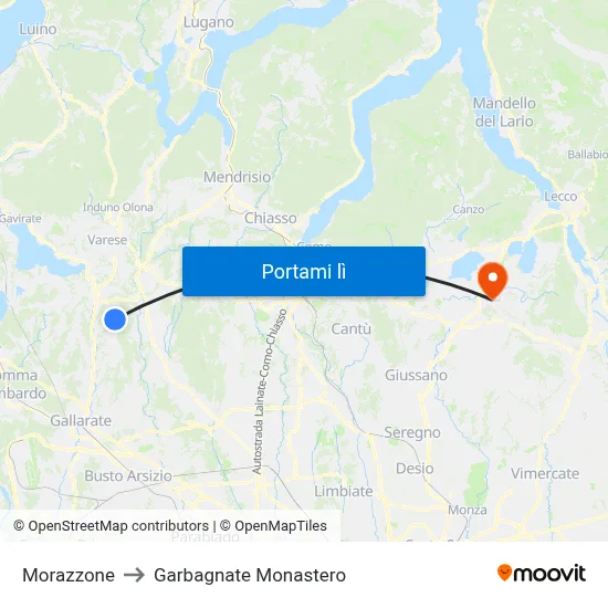 Morazzone to Garbagnate Monastero map