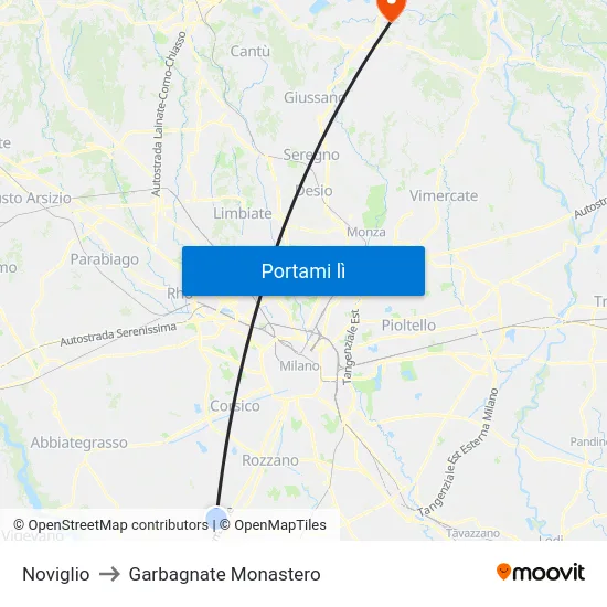 Noviglio to Garbagnate Monastero map