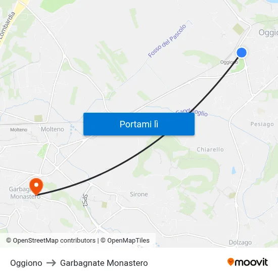 Oggiono to Garbagnate Monastero map