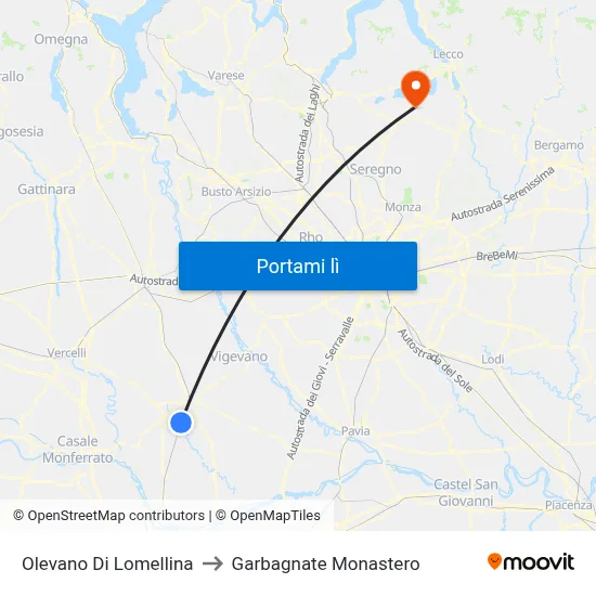 Olevano Di Lomellina to Garbagnate Monastero map