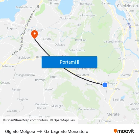 Olgiate Molgora to Garbagnate Monastero map