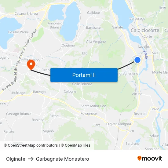 Olginate to Garbagnate Monastero map