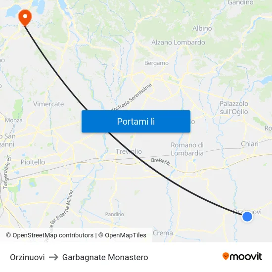 Orzinuovi to Garbagnate Monastero map