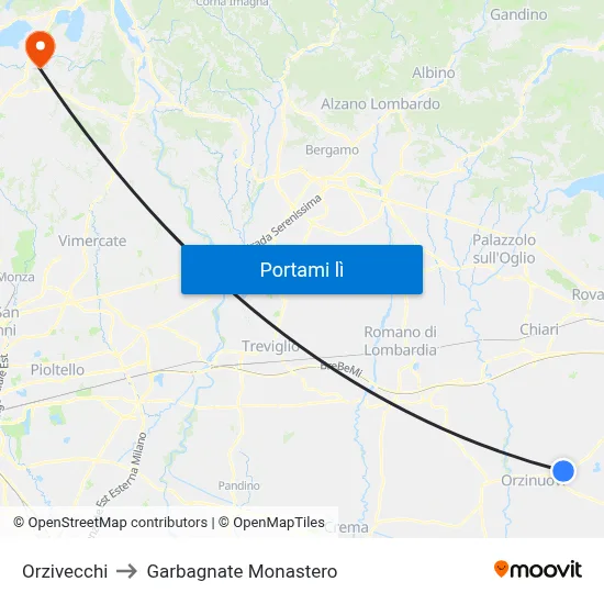 Orzivecchi to Garbagnate Monastero map