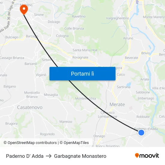 Paderno D' Adda to Garbagnate Monastero map