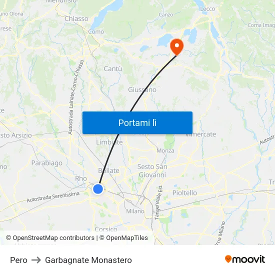 Pero to Garbagnate Monastero map