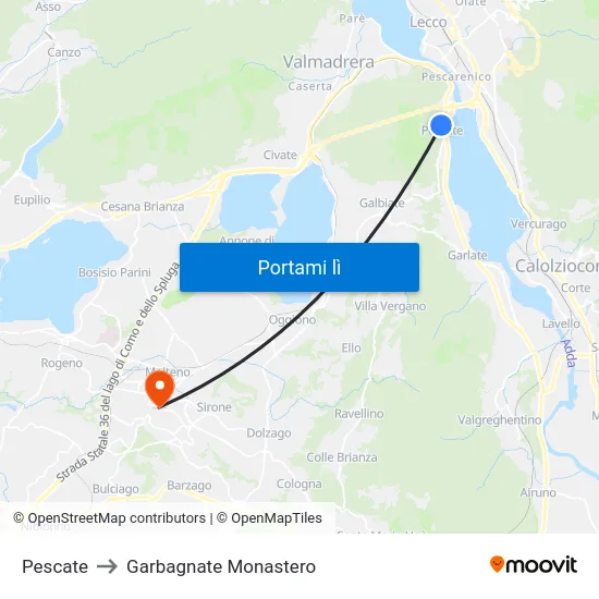 Pescate to Garbagnate Monastero map
