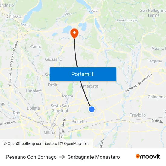Pessano Con Bornago to Garbagnate Monastero map