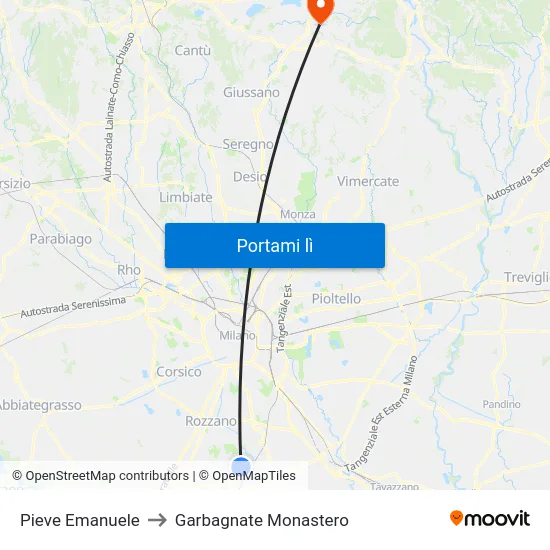 Pieve Emanuele to Garbagnate Monastero map