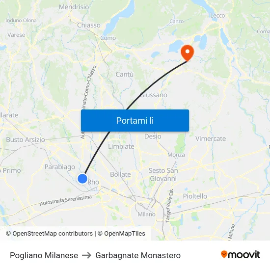 Pogliano Milanese to Garbagnate Monastero map