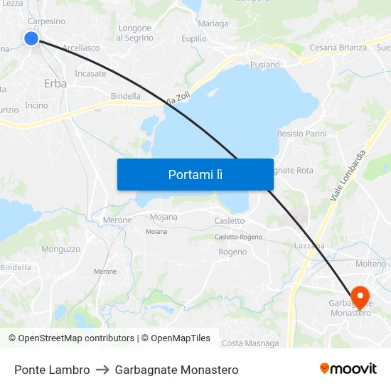 Ponte Lambro to Garbagnate Monastero map