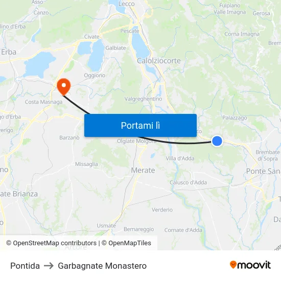 Pontida to Garbagnate Monastero map