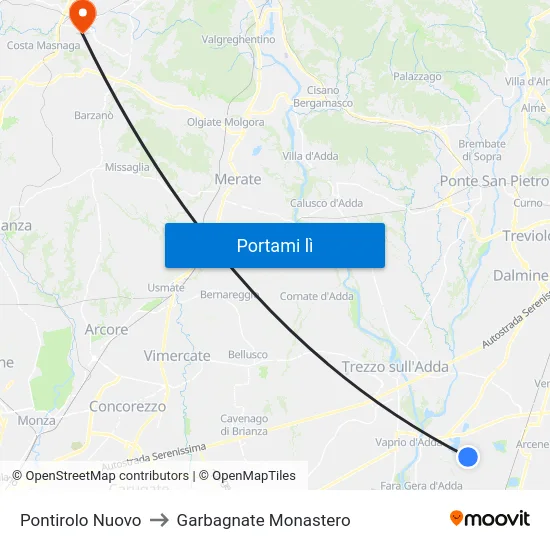Pontirolo Nuovo to Garbagnate Monastero map