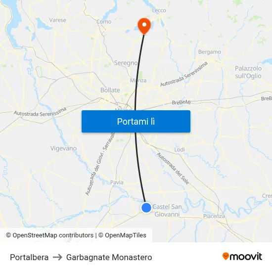Portalbera to Garbagnate Monastero map