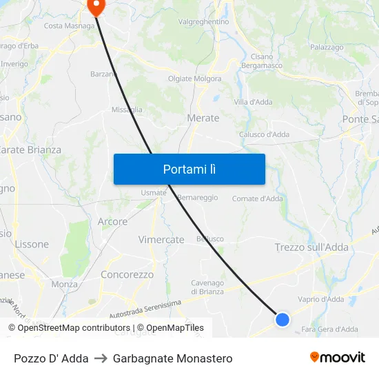 Pozzo D' Adda to Garbagnate Monastero map