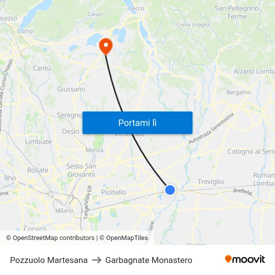 Pozzuolo Martesana to Garbagnate Monastero map