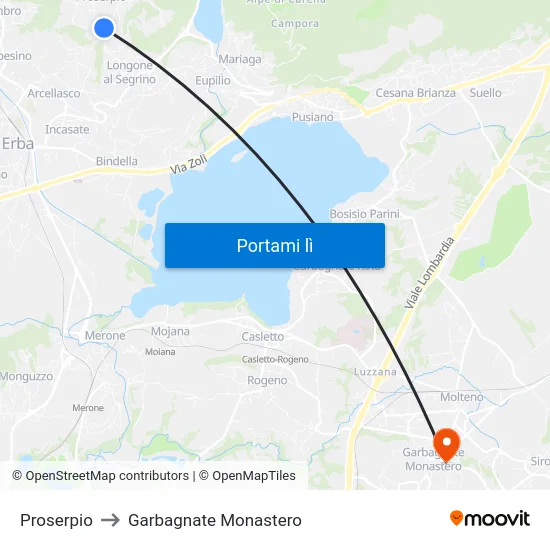 Proserpio to Garbagnate Monastero map