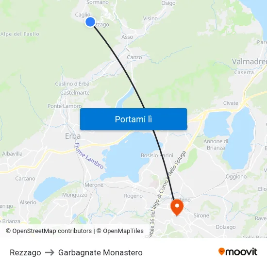 Rezzago to Garbagnate Monastero map