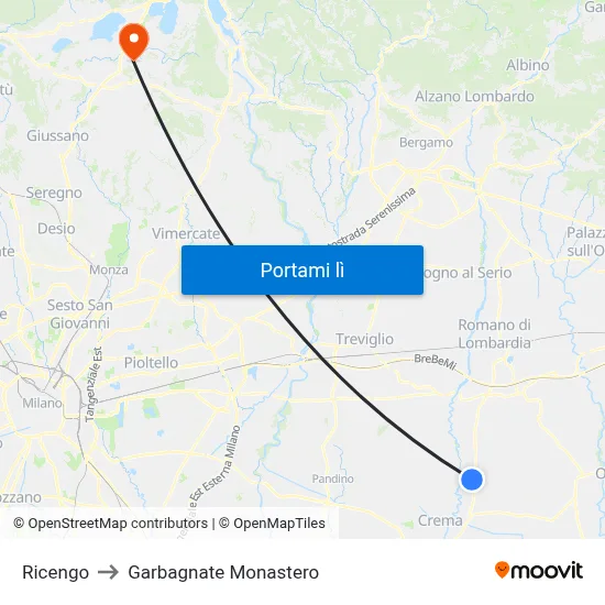 Ricengo to Garbagnate Monastero map