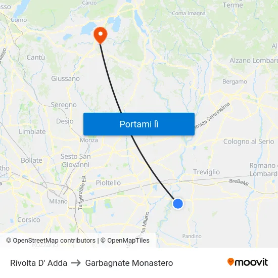 Rivolta D' Adda to Garbagnate Monastero map