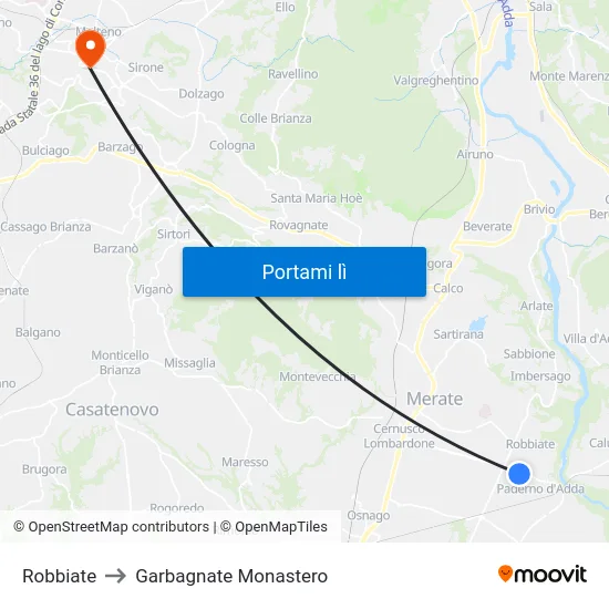 Robbiate to Garbagnate Monastero map