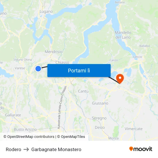 Rodero to Garbagnate Monastero map