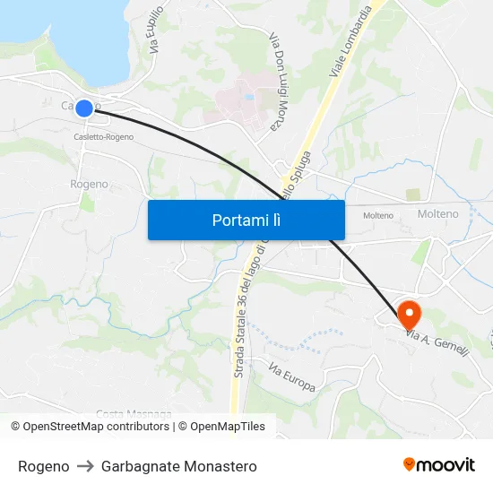 Rogeno to Garbagnate Monastero map