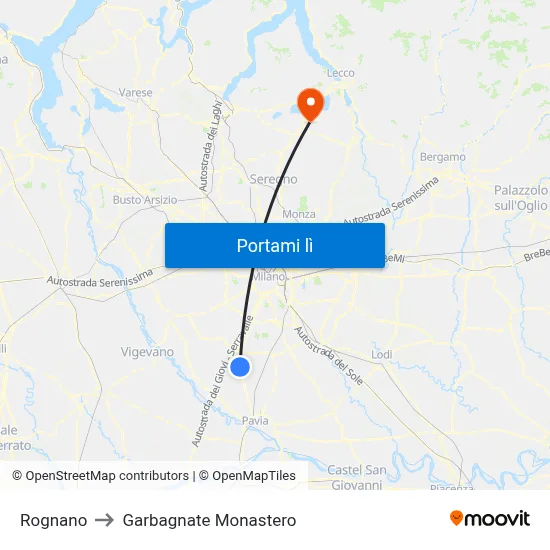 Rognano to Garbagnate Monastero map