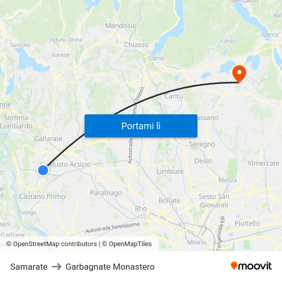Samarate to Garbagnate Monastero map
